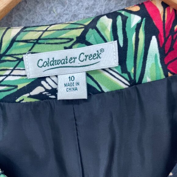 Coldwater Creek Jacket Womens 10 Green Multi Floral Pockets Ruched 3/4 Sleeves - Picture 5 of 10